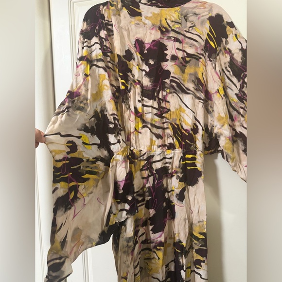 Abstract Print Long Sleeve Midi Dress - Beige & Purple - Picture 3 of 8